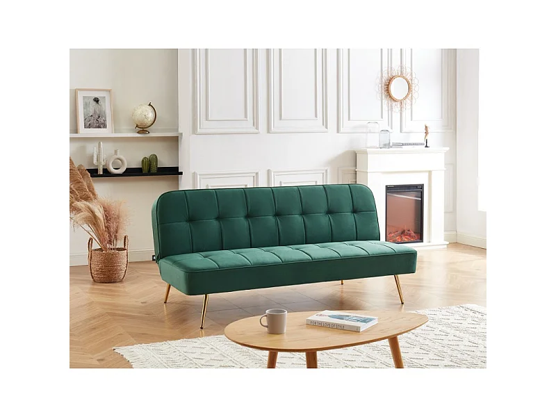 Banquette AROMA en velours vert 3 places convertible
