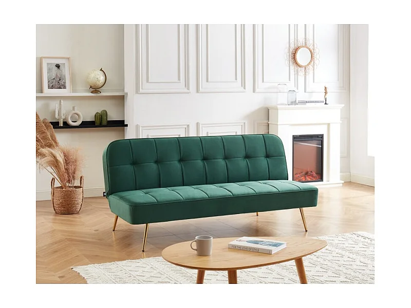 Banquette AROMA en velours vert 3 places convertible