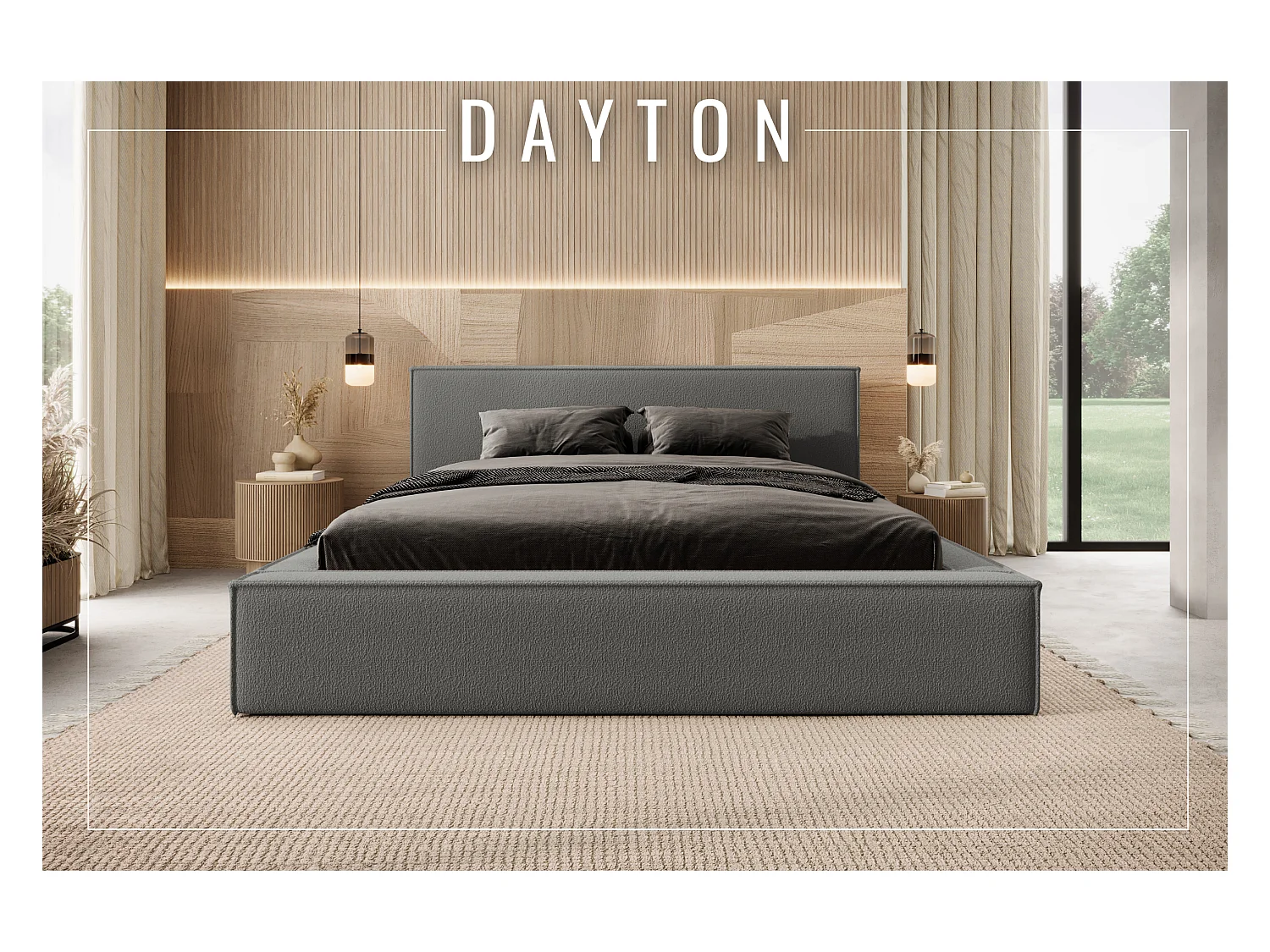 Lit coffre et matelas DAYTON 180x200 cm, Marron/Gris