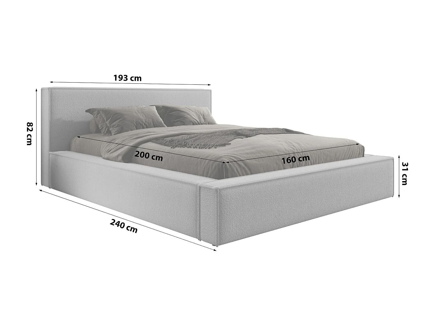 Lit coffre DAYTON 160x200 cm, Gris foncé