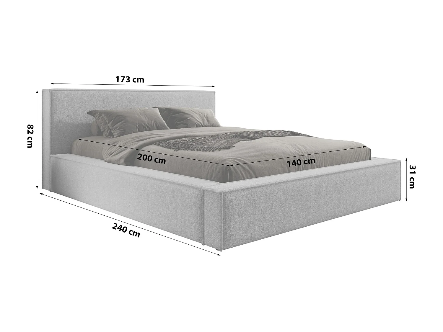 Lit coffre DAYTON 140x200 cm, Gris foncé