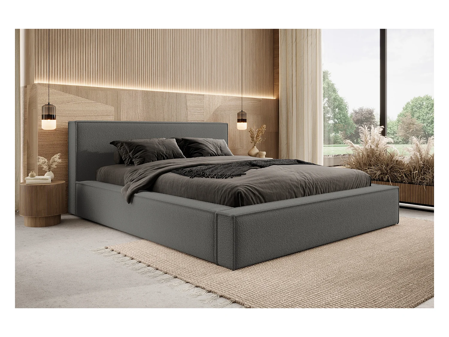 Lit coffre et matelas DAYTON 200x200 cm, Marron/Gris