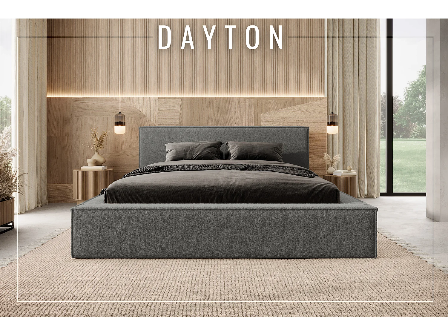 Bed met opbergruimte en matras DAYTON 200x200 cm – Bruin/Grijs