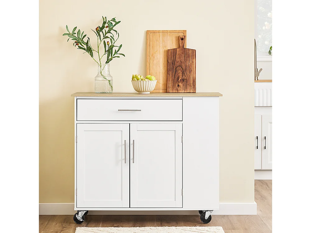 SoBuy Mobilny Wózek Kuchenny z Szufladą i Regulowaną Półką, Biały