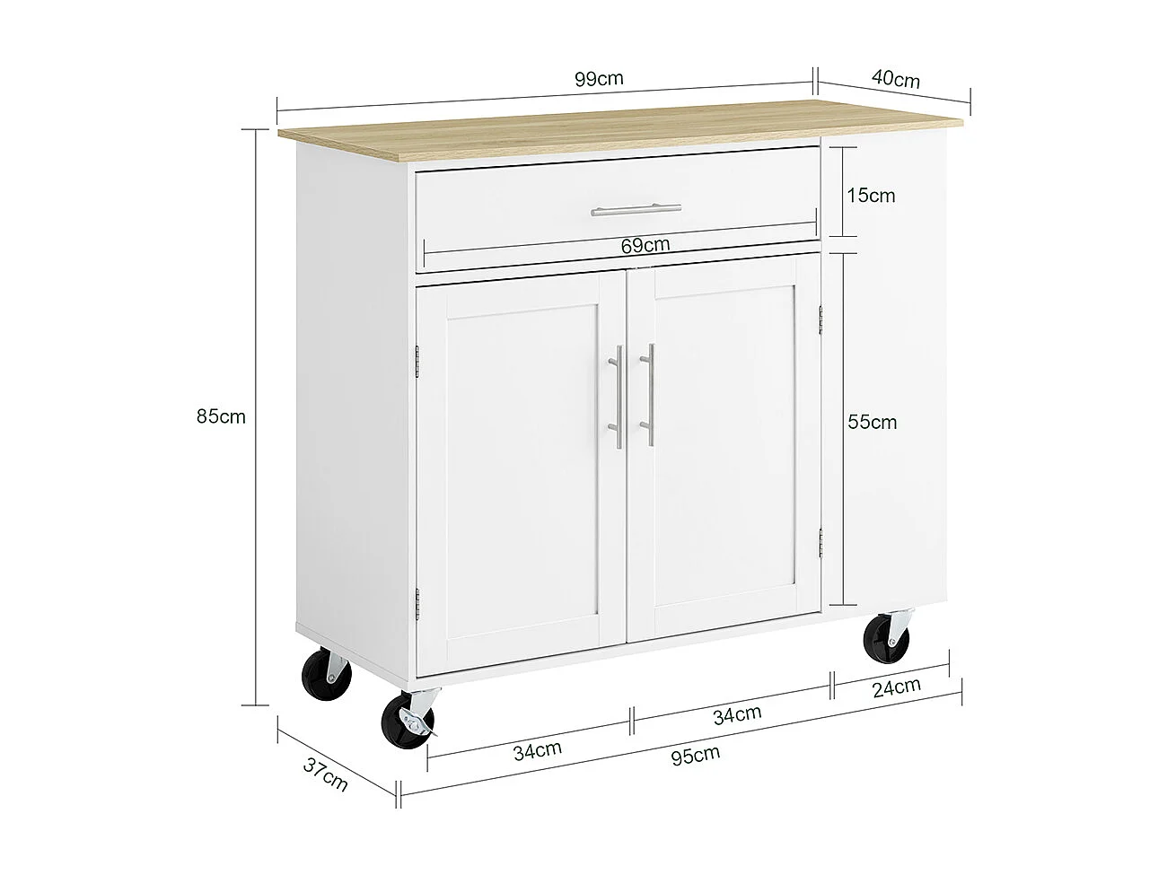SoBuy Mobilny Wózek Kuchenny z Szufladą i Regulowaną Półką, Biały