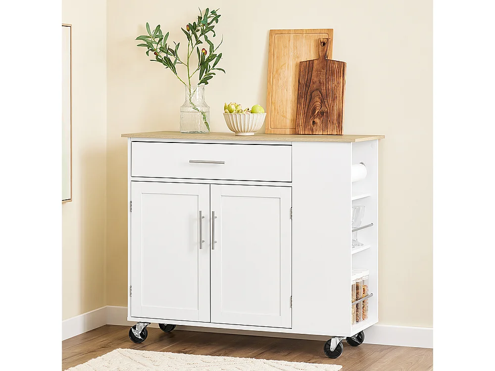 SoBuy Mobilny Wózek Kuchenny z Szufladą i Regulowaną Półką, Biały