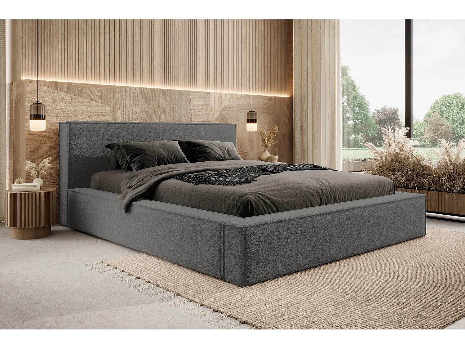 Lit coffre et matelas DAYTON 120x200 cm, Marron/Gris