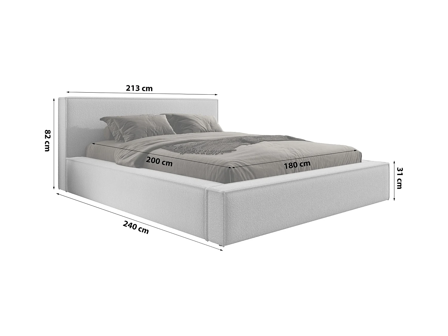 Lit coffre et matelas DAYTON 180x200 cm, Gris