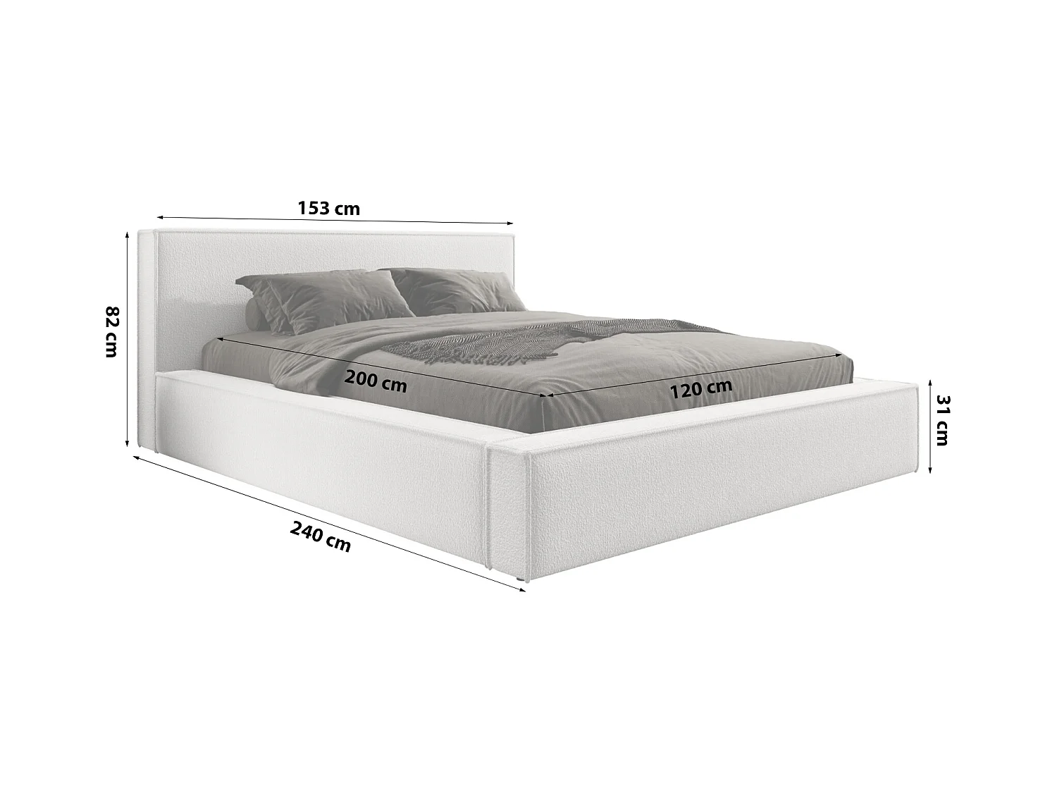 Lit coffre et matelas DAYTON 120x200 cm, Crème