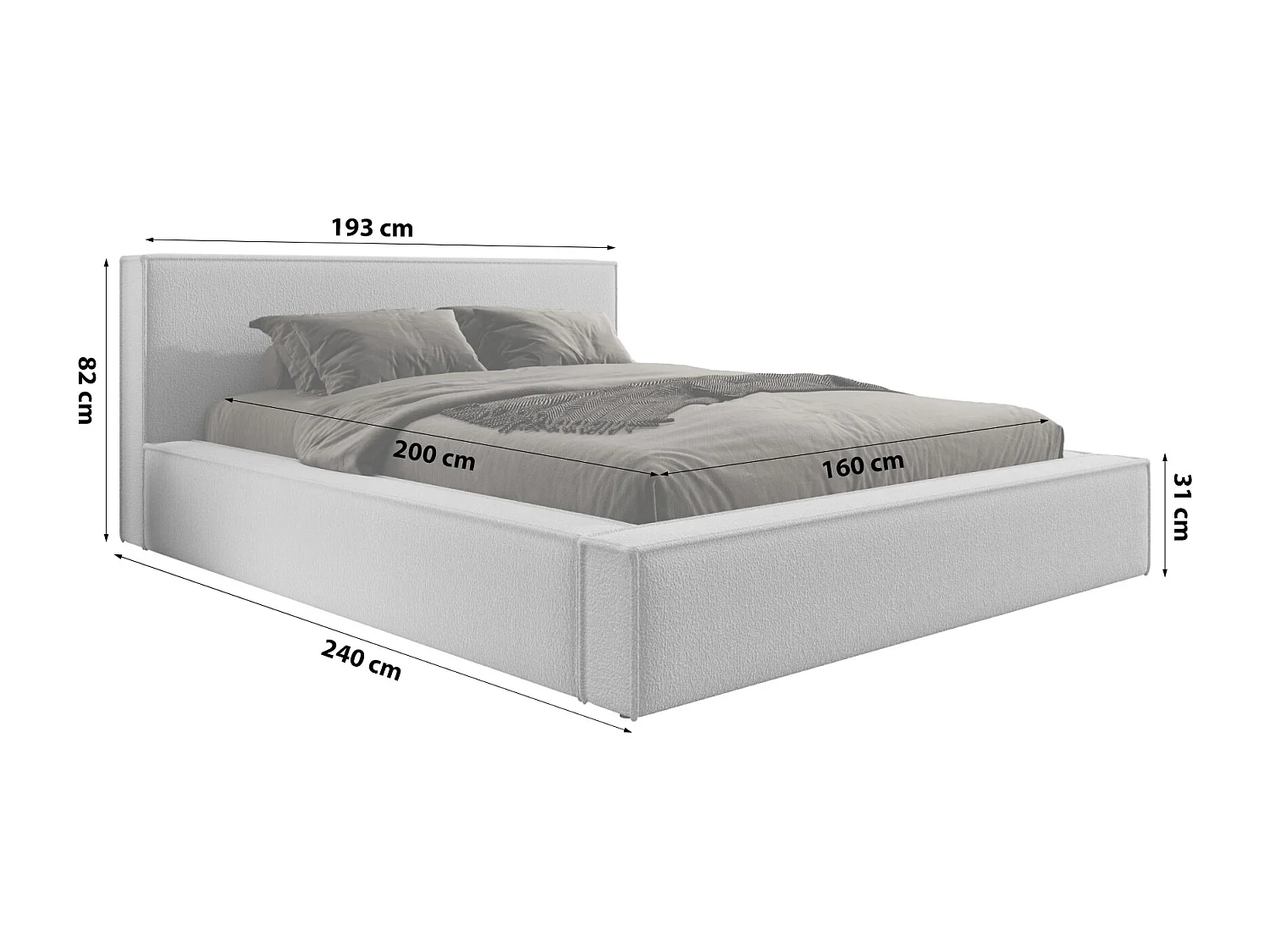 Lit coffre DAYTON 160x200 cm, Gris