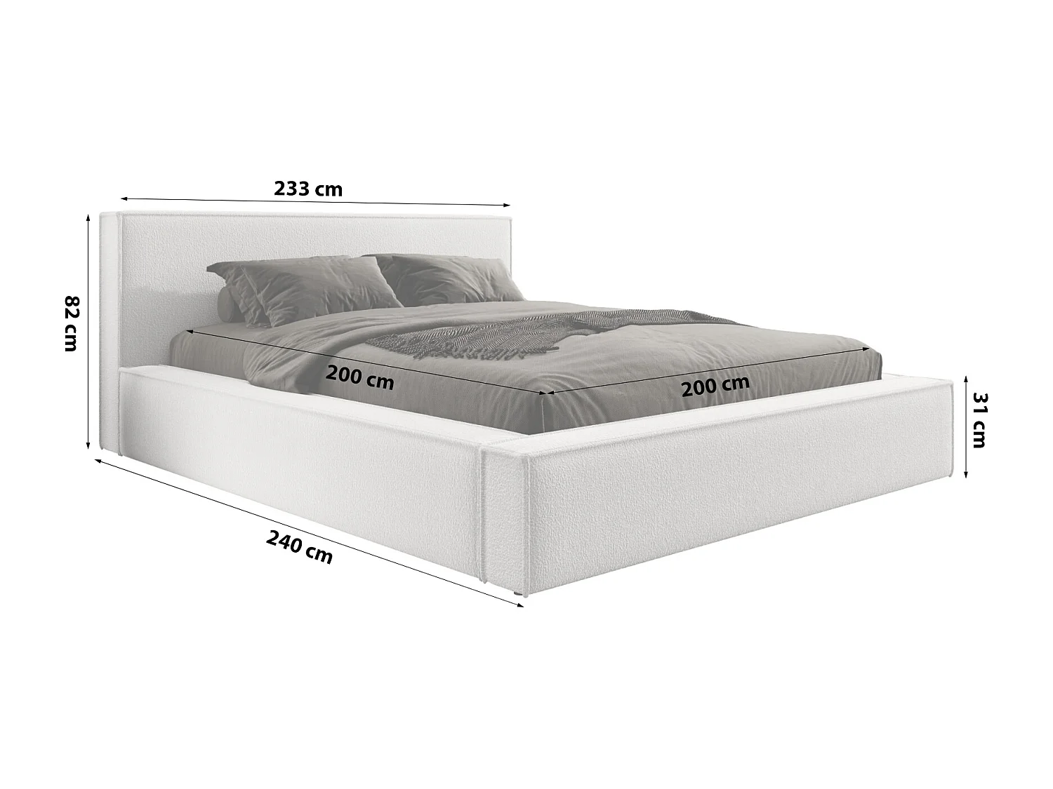 Lit coffre et matelas DAYTON 200x200 cm, Crème