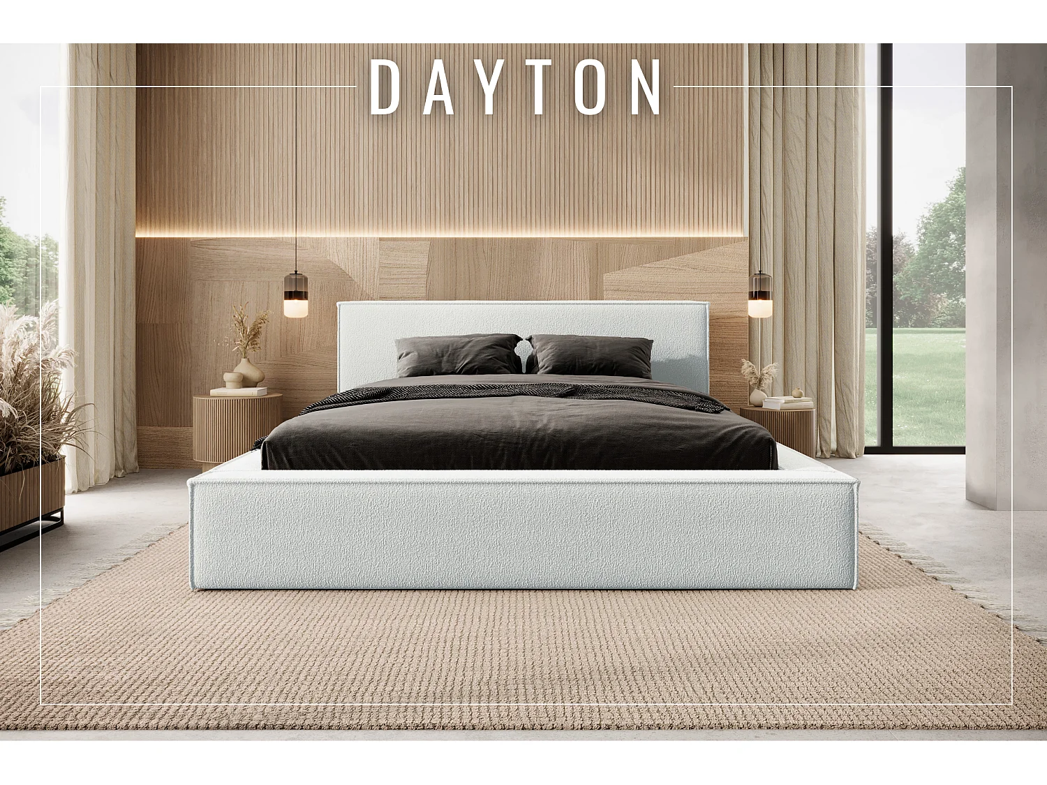 Lit coffre DAYTON 140x200 cm, Crème