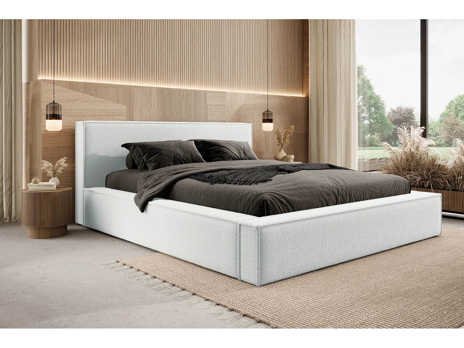 Lit coffre et matelas DAYTON 160x200 cm, Crème