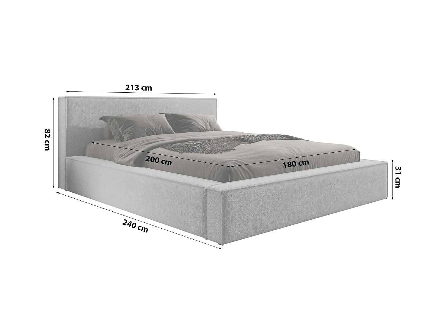 Lit coffre DAYTON 180x200 cm, Gris foncé