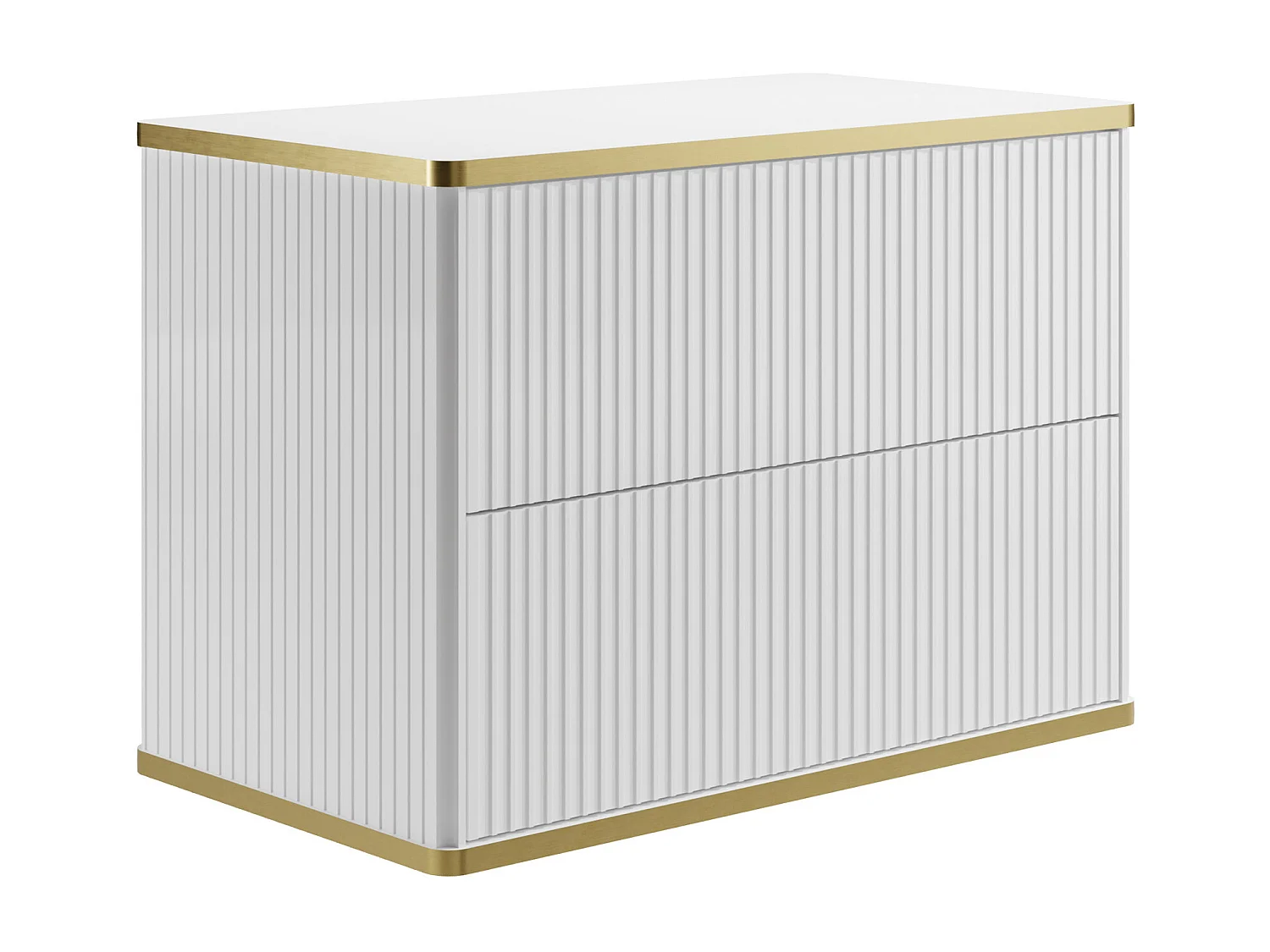 Meuble de salle de bain suspendu strié avec vasque à poser ronde et colonne - Blanc - 80 cm - KELIZA