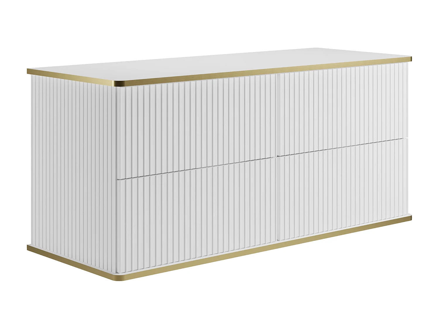 Meuble de salle de bain suspendu strié avec double vasque à poser carrée et colonne - Blanc - 120 cm - KELIZA