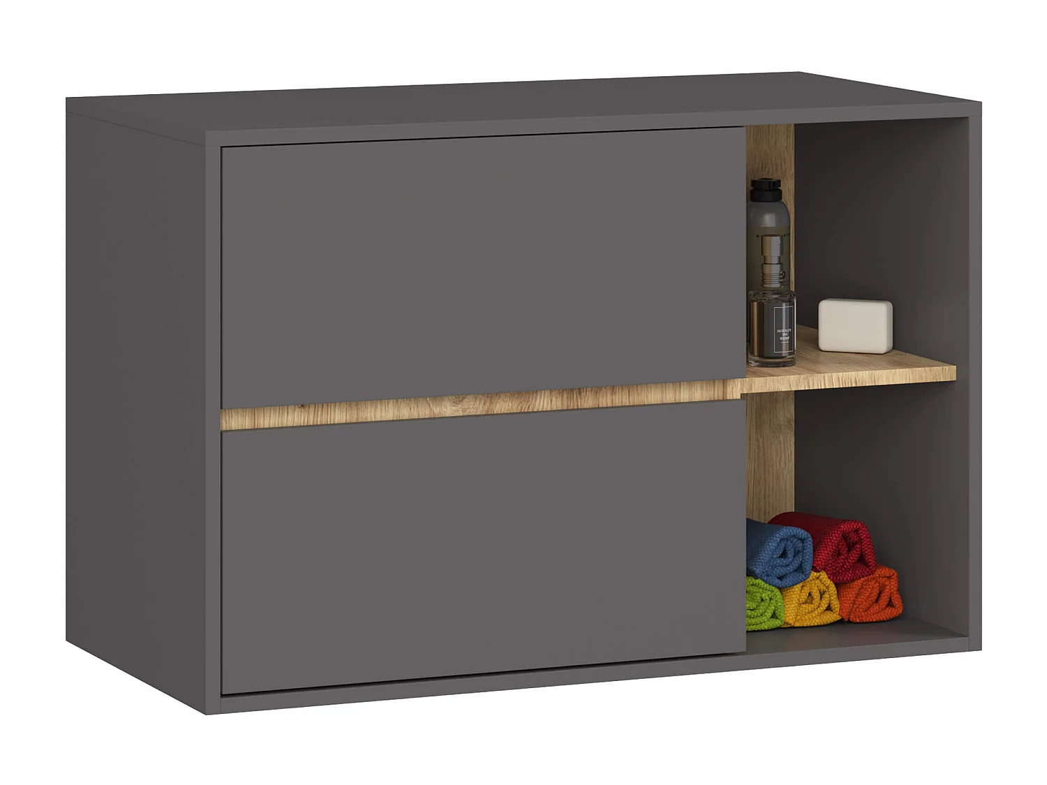 Badkamermeubelset VAMI 4-delige / hangende Badkamerkasten / 21 Planken en 2 Lades / Grafietgrijs - Artisan Eik / AKORD Furniture Factory