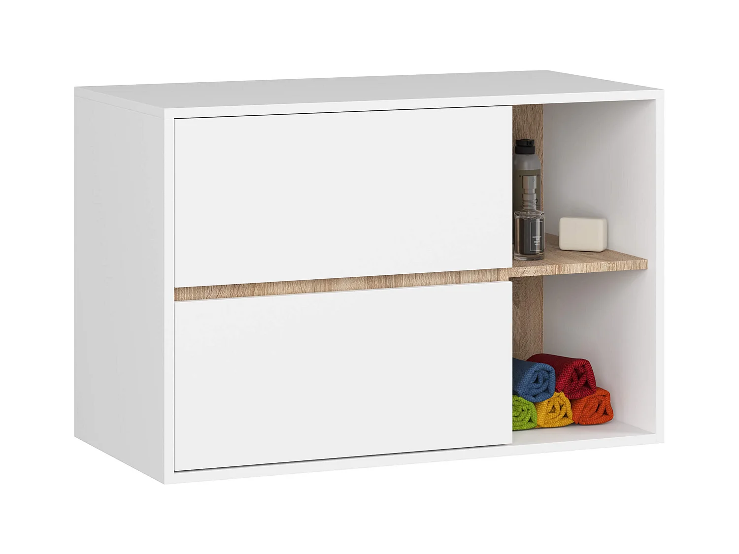 Hängendes Badezimmermöbel-Set VAMI in Weiß mit Innen in Sonoma Eiche