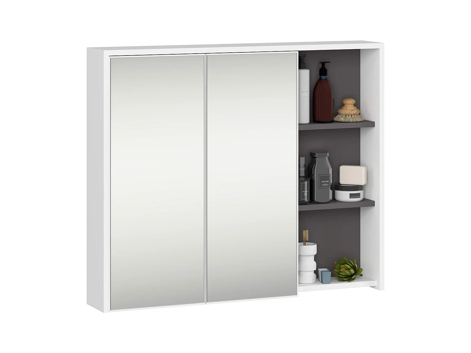 Badkamermeubelset VAMI 4-delige / hangende Badkamerkasten / 21 Planken en 2 Lades / Wit - Grafietgrijs / AKORD Furniture Factory