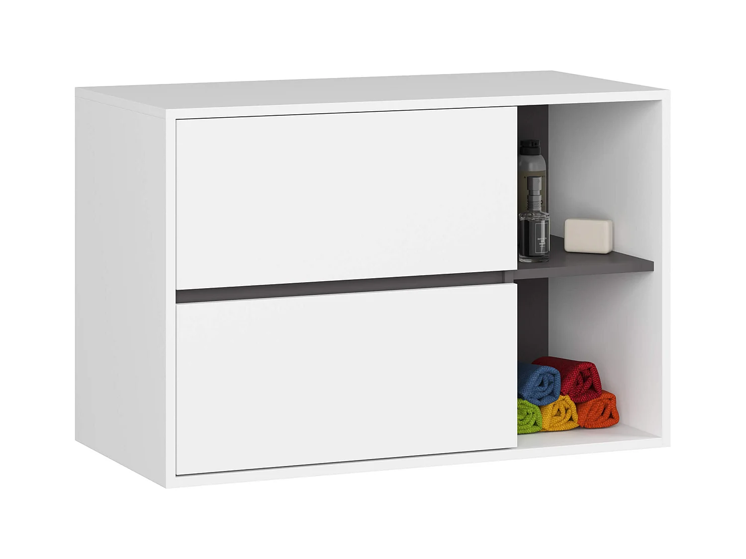 Badkamermeubelset VAMI 4-delige / hangende Badkamerkasten / 21 Planken en 2 Lades / Wit - Grafietgrijs / AKORD Furniture Factory