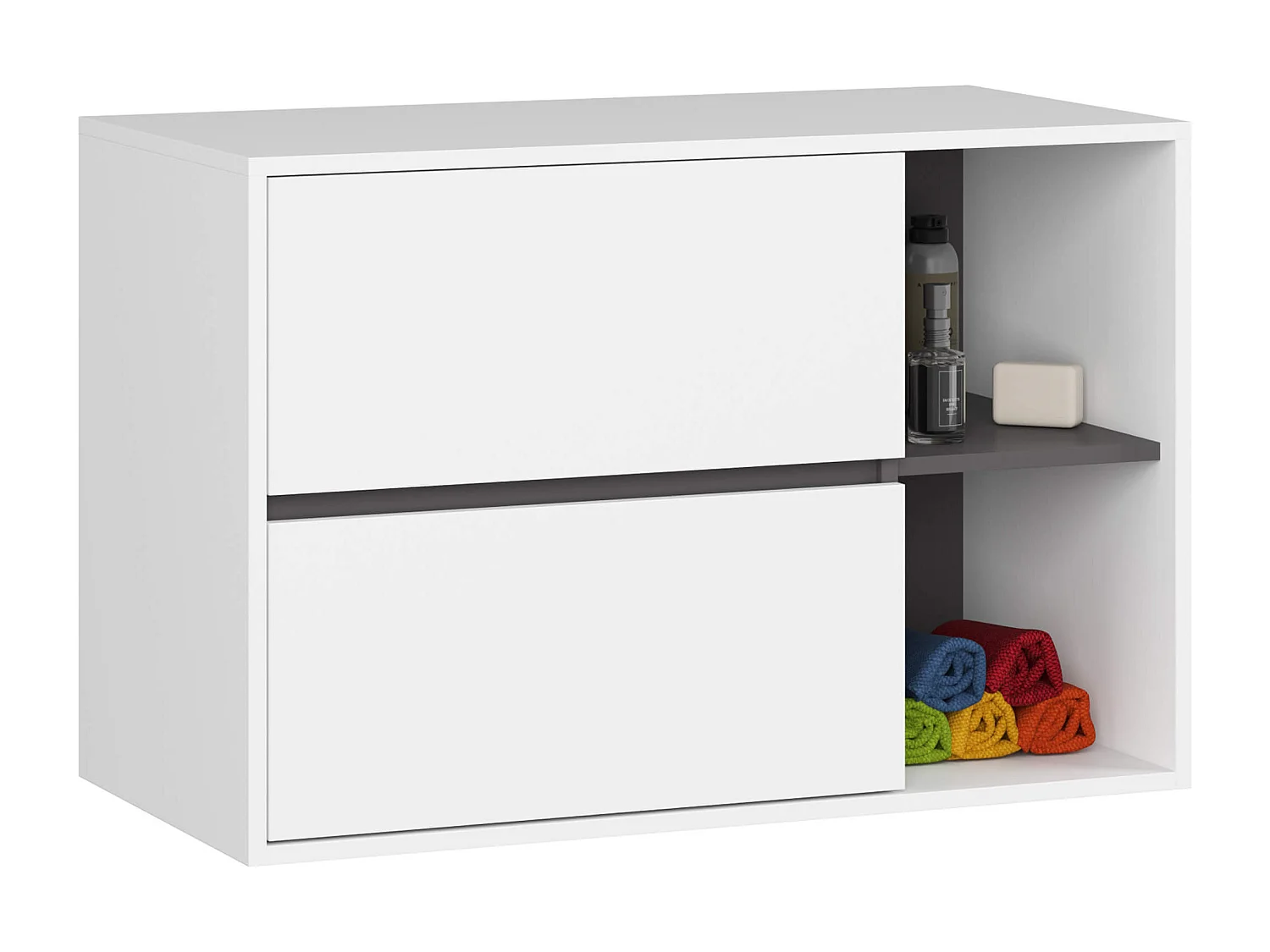 Badkamermeubelset VAMI 4-delige / hangende Badkamerkasten / 21 Planken en 2 Lades / Wit - Grafietgrijs / AKORD Furniture Factory