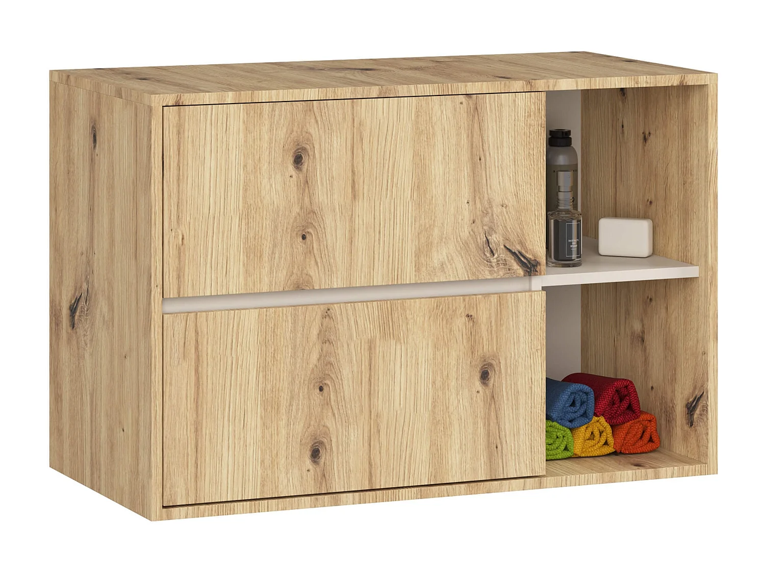 Hängendes Badezimmermöbel-Set VAMI in Artisan Eiche mit Innen in Kaschmir