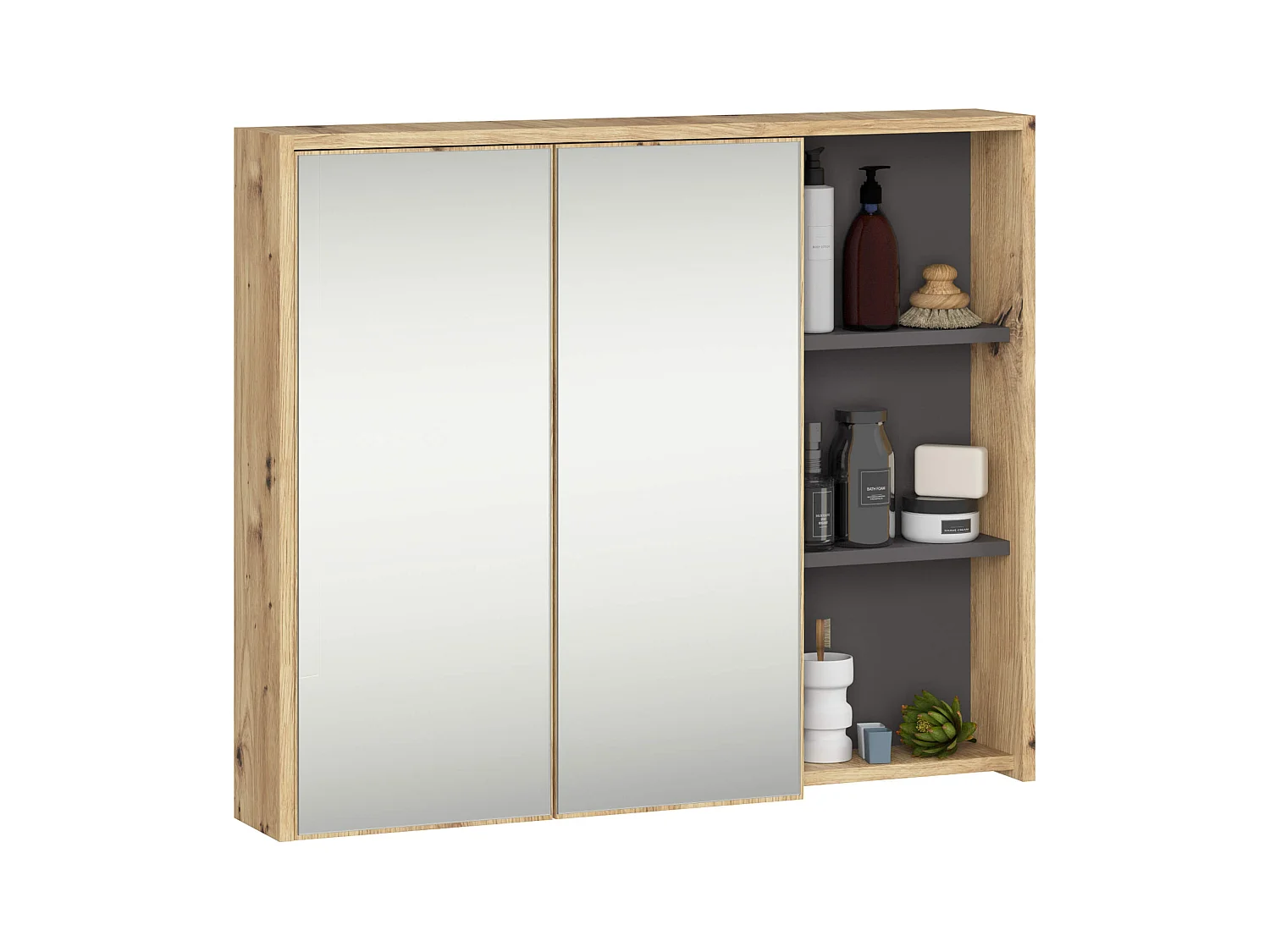 Badkamermeubelset VAMI 4-delige / hangende Badkamerkasten / 21 Planken en 2 Lades / Artisan Eik - Grafietgrijs / AKORD Furniture Factory