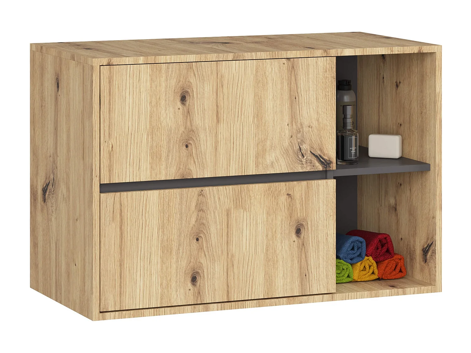 Ensemble de meubles de salle de bains VAMI suspendu Chêne Artisan intérieur Gris Graphite