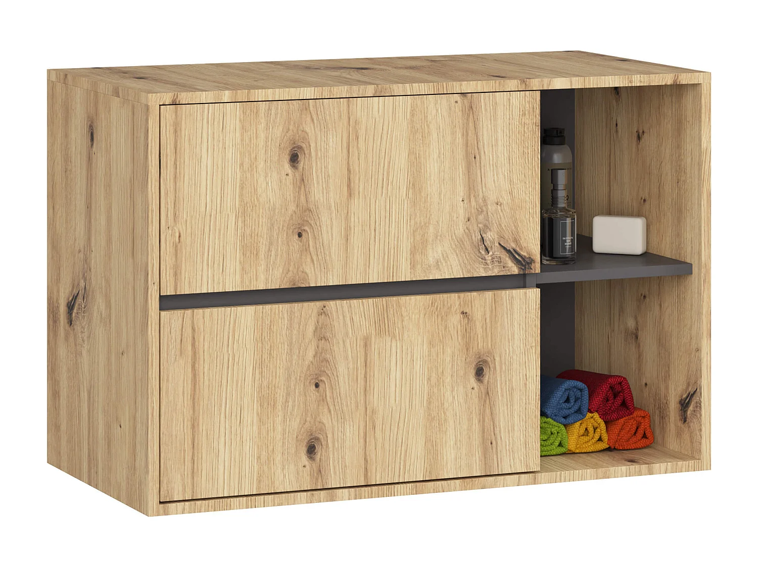 Ensemble de meubles de salle de bains VAMI suspendu Chêne Artisan intérieur Gris Graphite