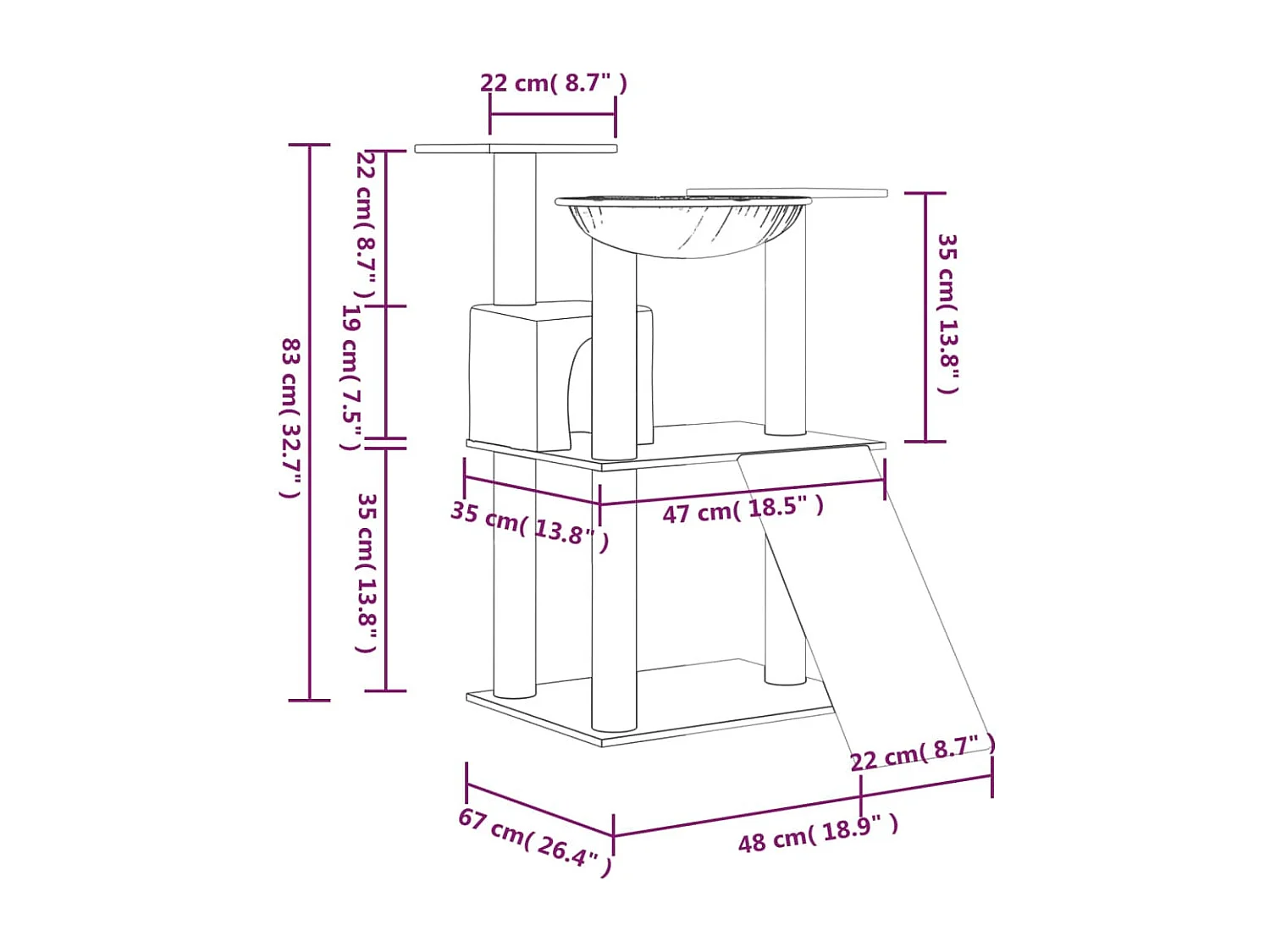 Nylara  Arbre à chat avec griffoirs en sisal Gris clair 83 cm