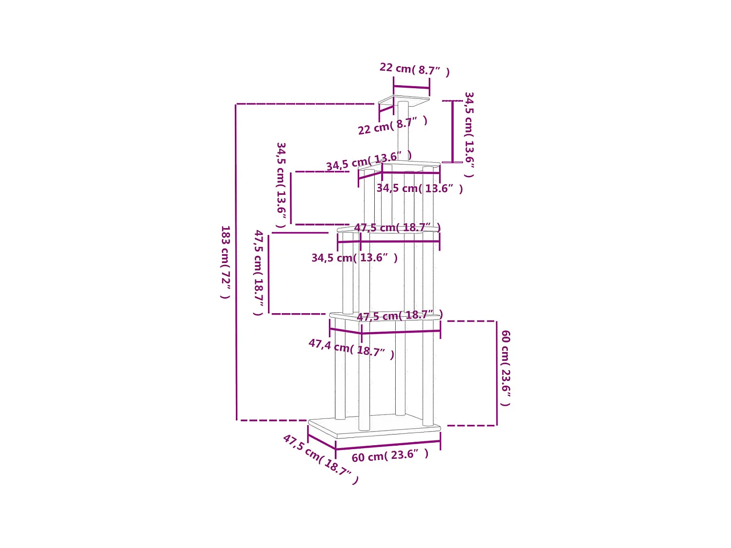Xaver  Arbre à chat avec griffoirs en sisal crème 183 cm