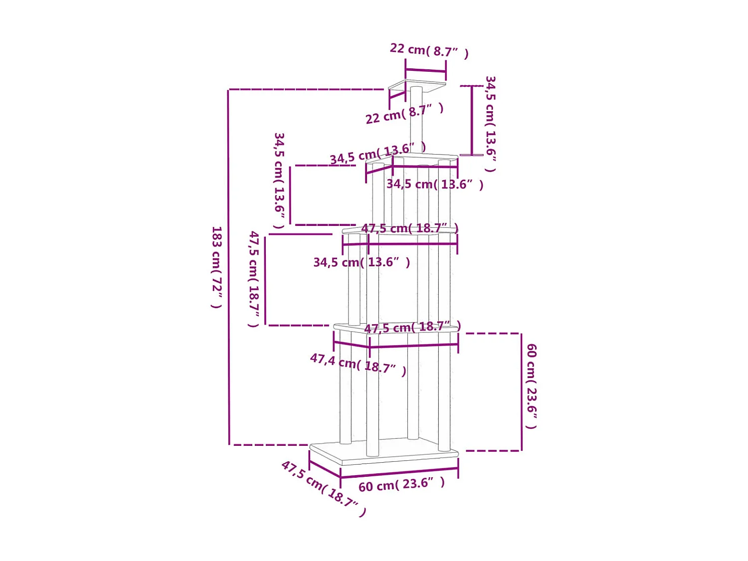 Xaver  Arbre à chat avec griffoirs en sisal crème 183 cm