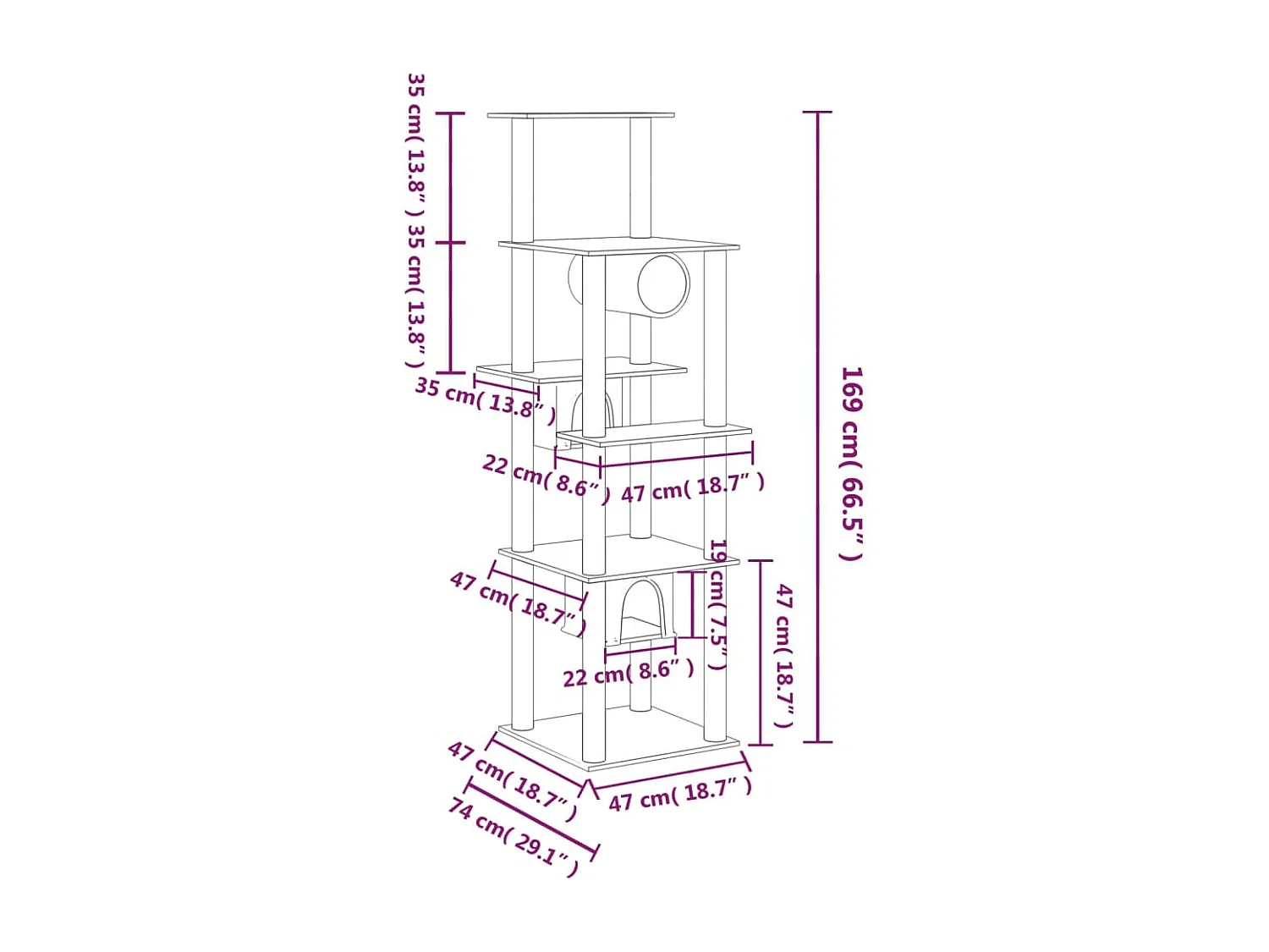 Haapajärvi  Arbre à chat avec griffoirs en sisal Crème 169 cm