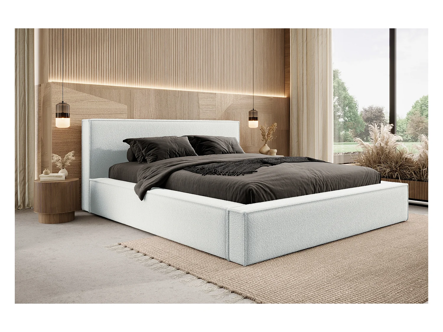 Lit coffre et matelas DAYTON 140x200 cm, Crème