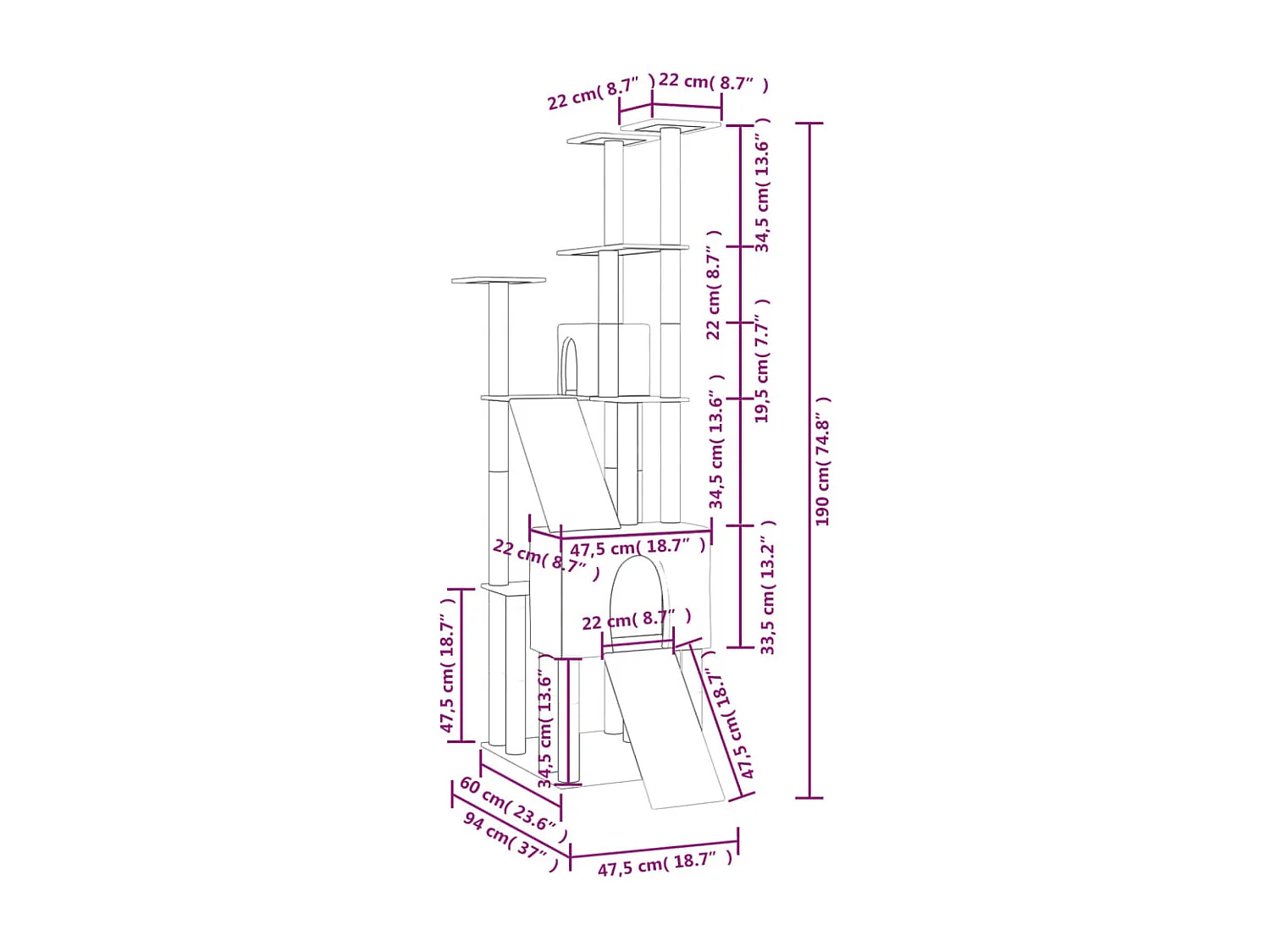 Jean-Jacques-Paul  Arbre à chat avec griffoirs en sisal Gris foncé 190 cm