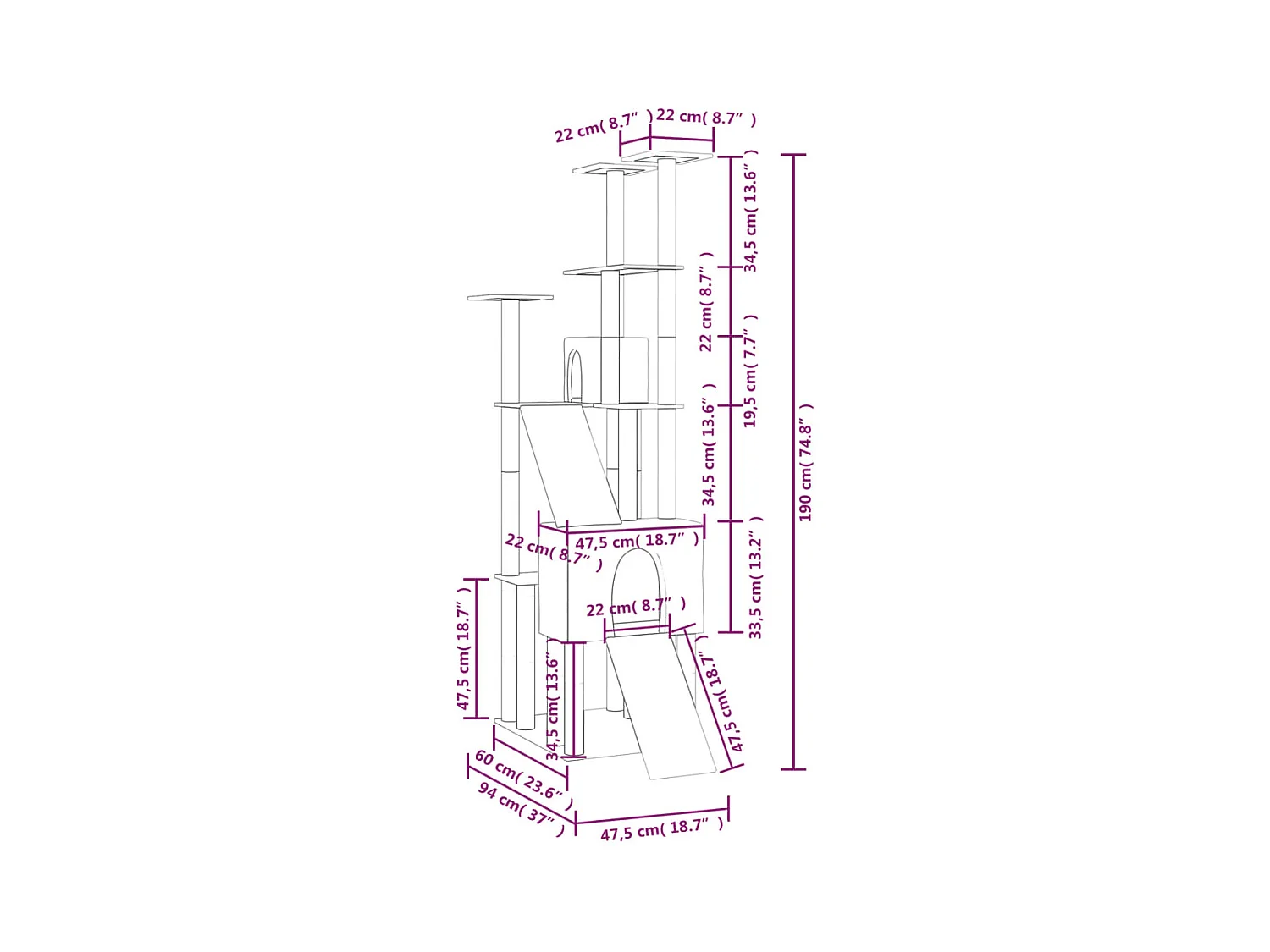 Jean-Jacques-Paul  Arbre à chat avec griffoirs en sisal Gris clair 190 cm