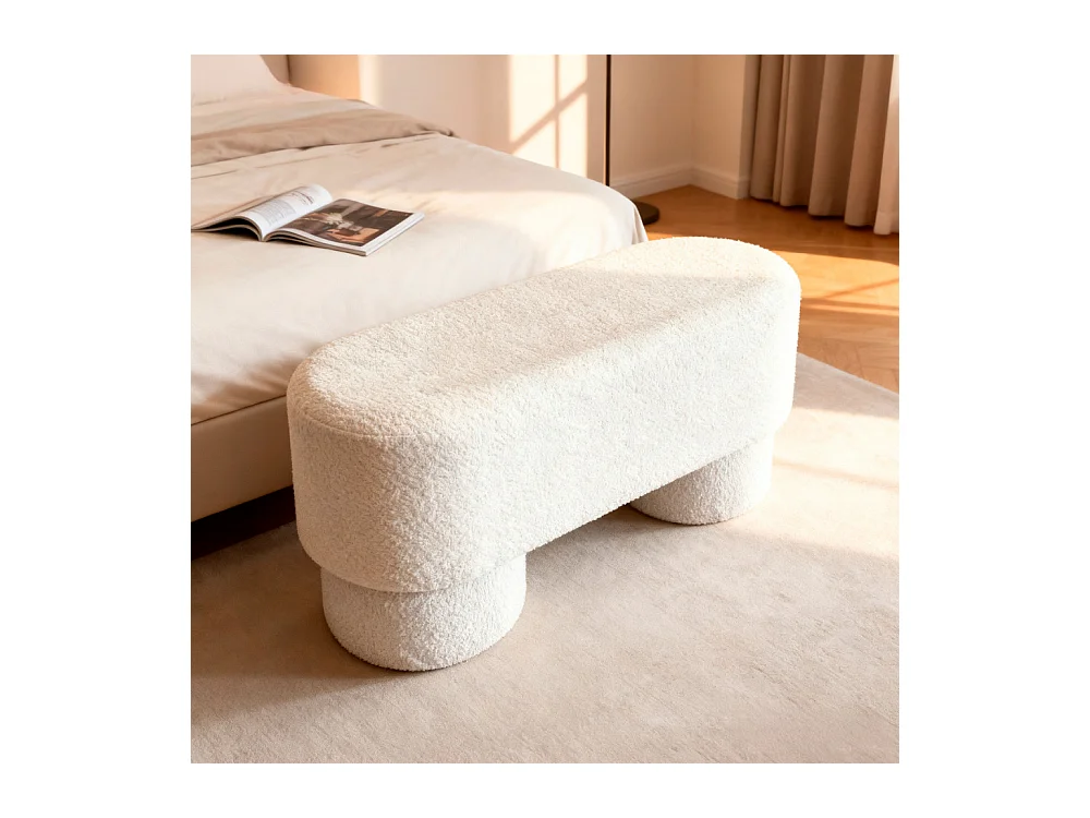 Arlo - Banc arrondie en tissu bouclette L92cm - Blanc