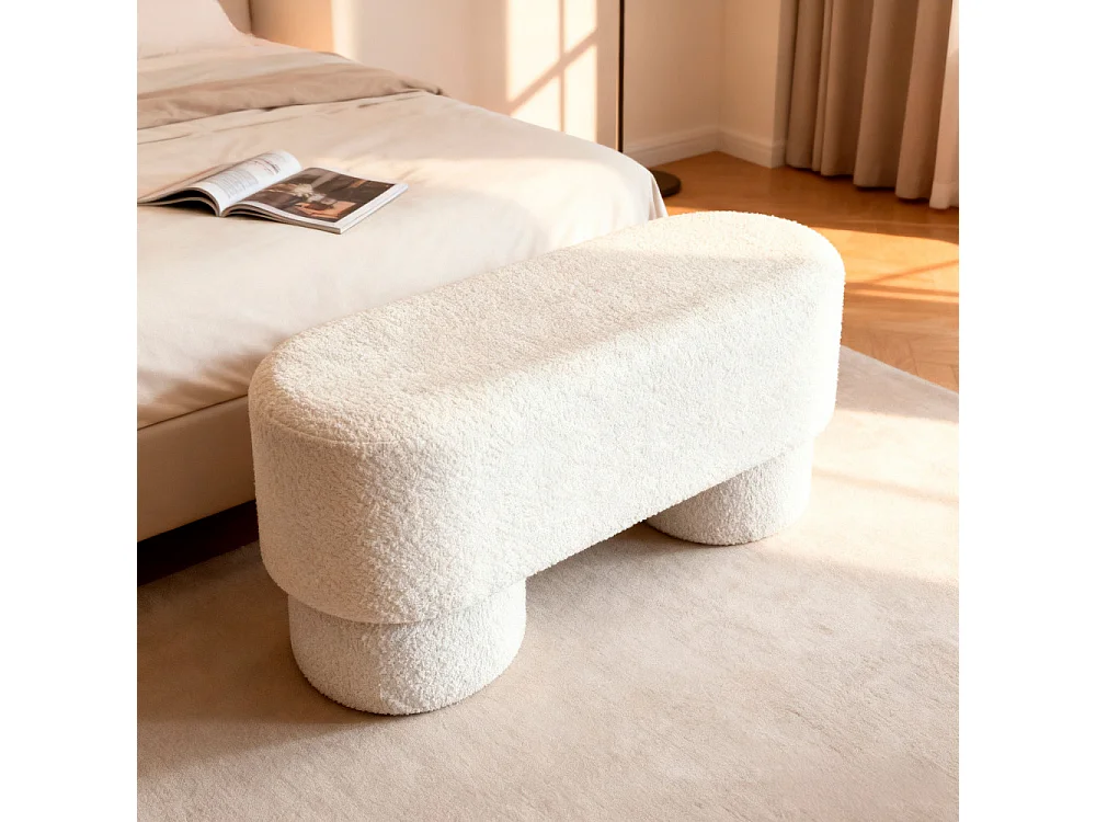 Arlo - Banc arrondie en tissu bouclette L92cm - Blanc