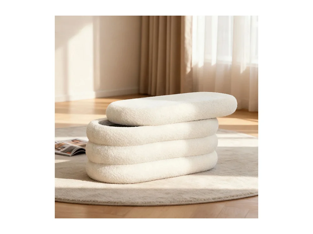 Miro - Banc coffre en tissu bouclette L85cm - Blanc