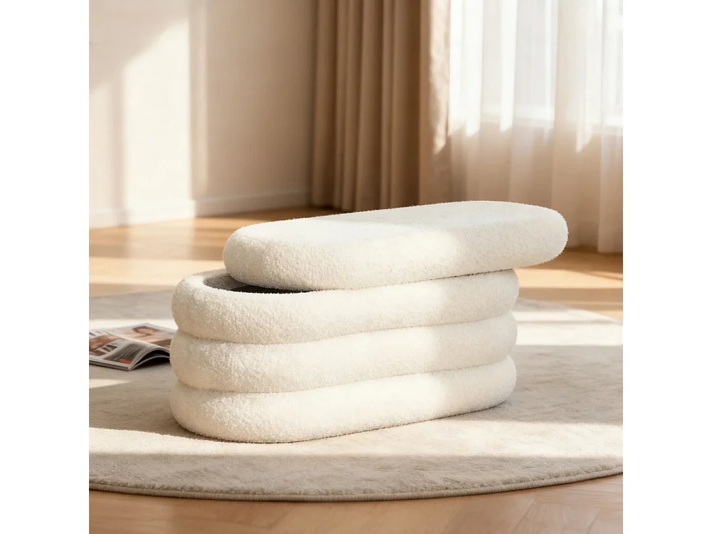 Miro - Banc coffre en tissu bouclette L85cm - Blanc