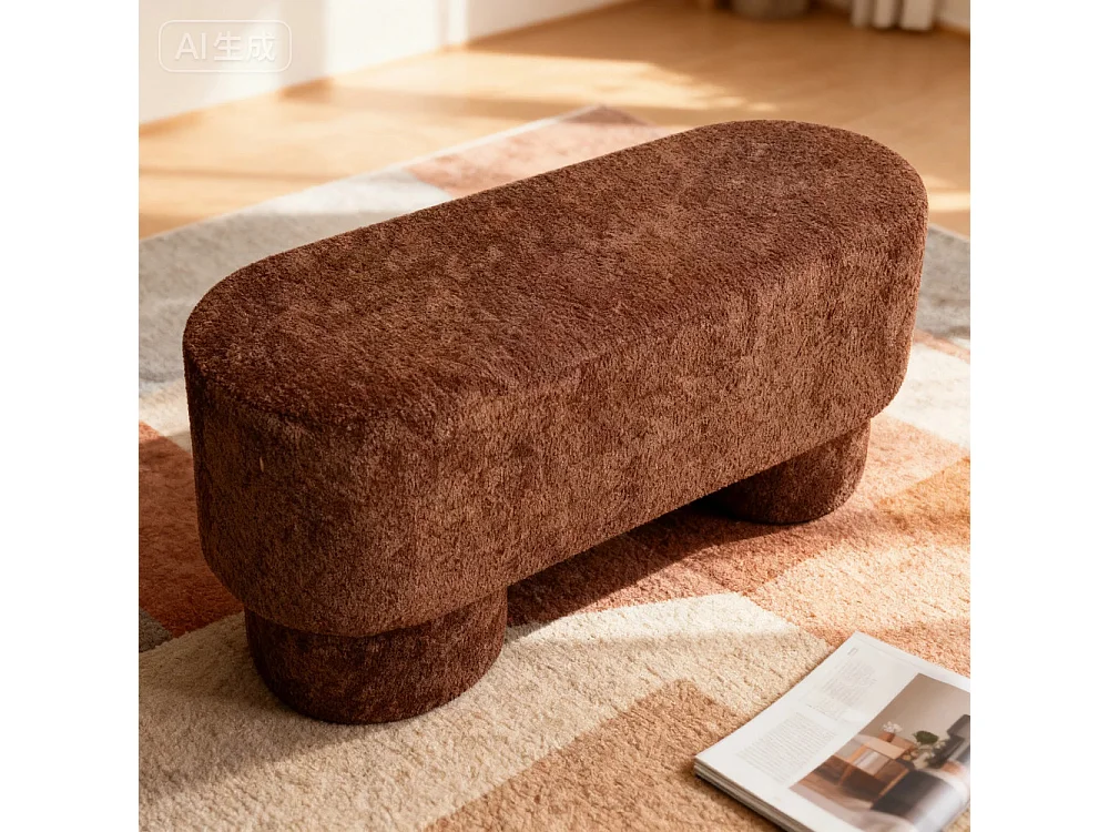 Arlo - Banc arrondie en tissu bouclette L92cm - Rouille