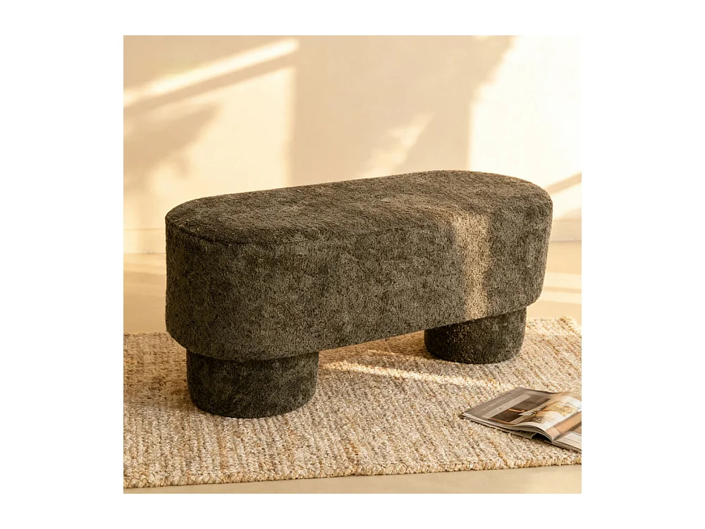 Arlo - Banc arrondie en tissu bouclette L92cm - Vert kaki