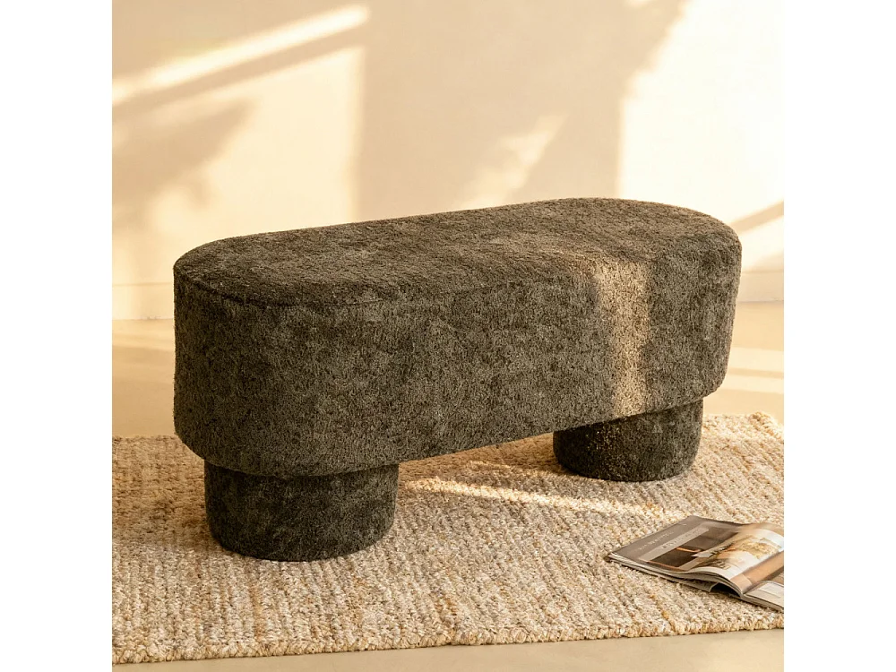 Arlo - Banc arrondie en tissu bouclette L92cm - Vert kaki