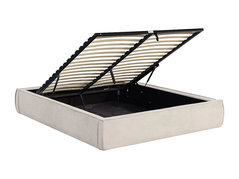 Liberio - Lit coffre en tissu 140x190cm - Beige