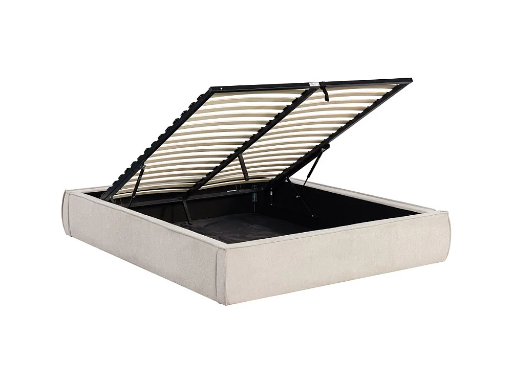 Liberio - Lit coffre en tissu 160x200cm - Beige