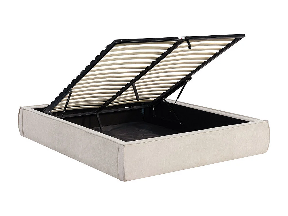 Liberio - Lit coffre en tissu 160x200cm - Beige