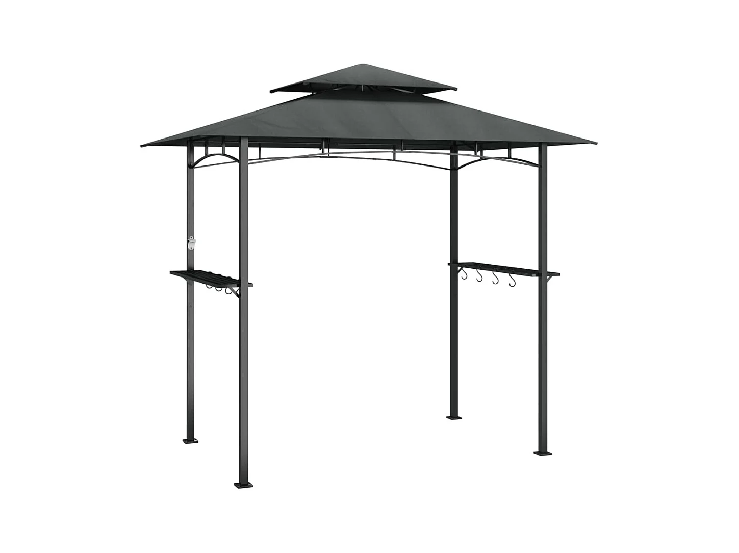 Cenador barbacoa y estantes laterales antracita 240x150x243cm acero