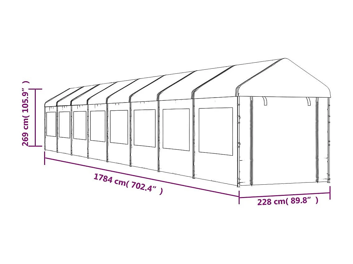 Gazebo con techo blanco 17,84x2,28x2,69 m polietileno
