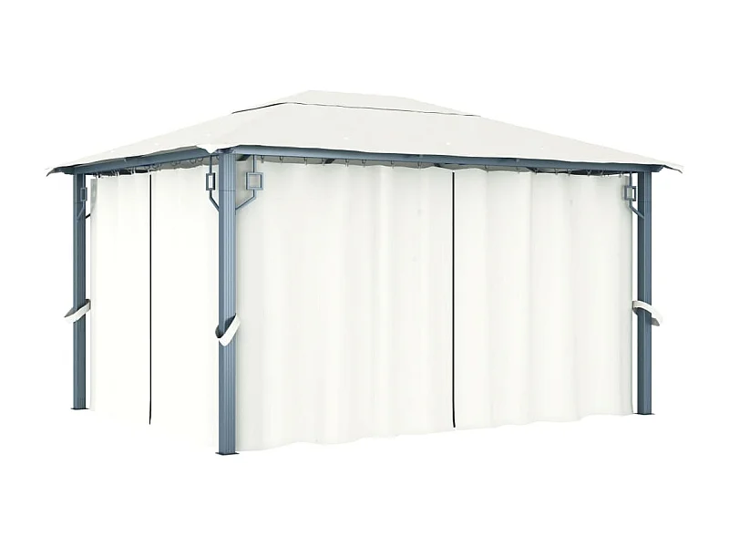 Tonnelle avec rideau 400x300 cm Crème Aluminium