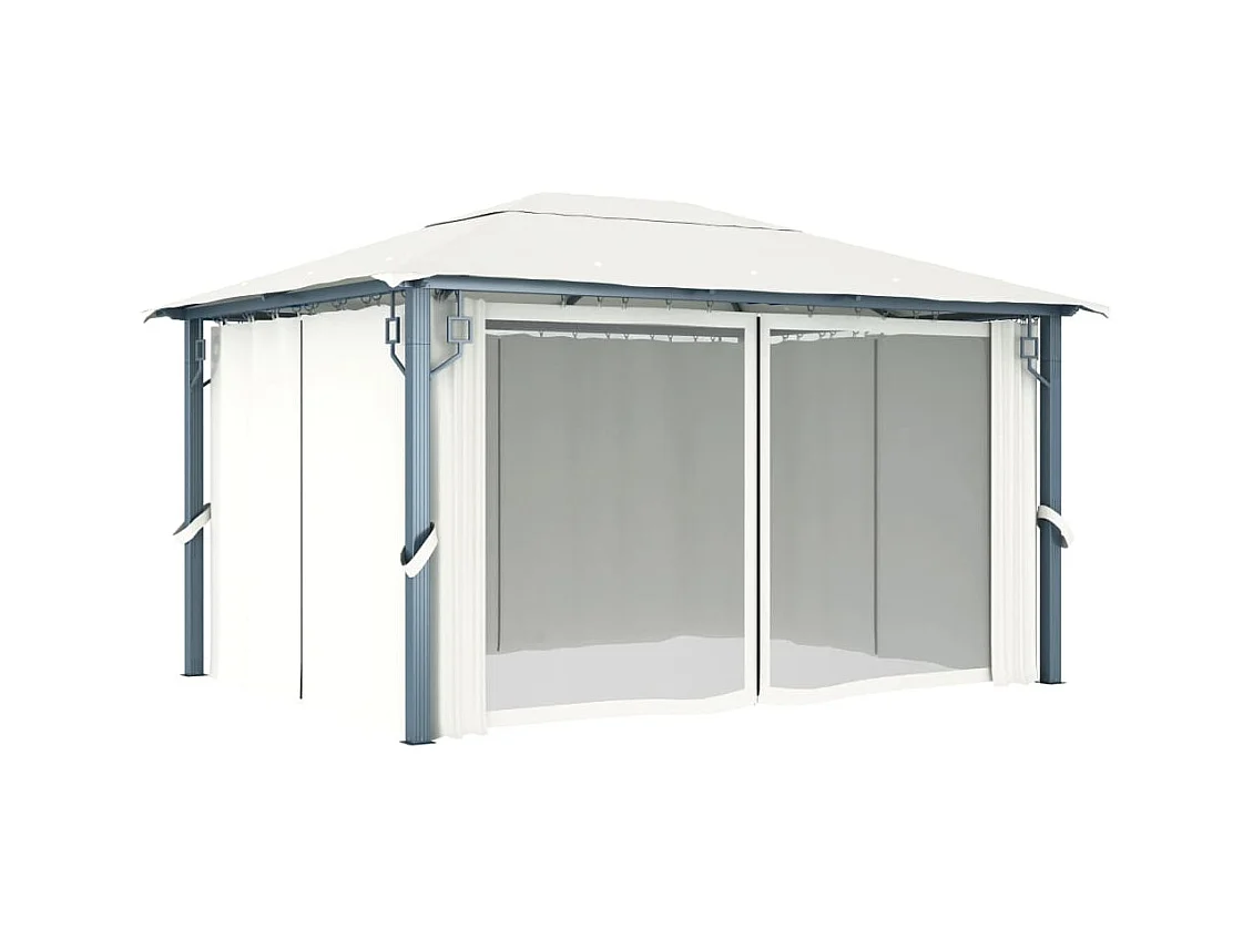 Tonnelle avec rideau 400x300 cm Crème Aluminium